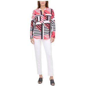 Calvin Klein Printed Roll-Tab Blouse